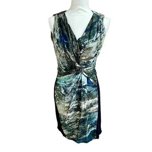 Helmut Lang Abstract Silk Criss Cross Granite Print Sleeveless Cocktail Dress